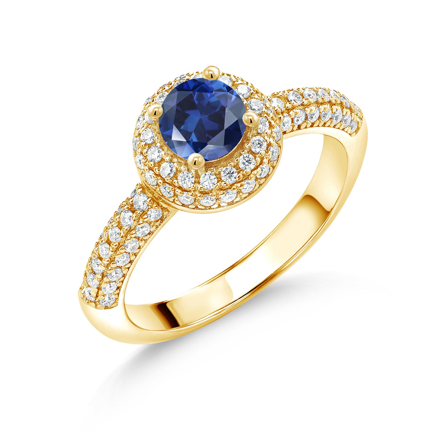 Blue Created Sapphire - September_9_Ring in 925 Yellow Gold Plated Silver