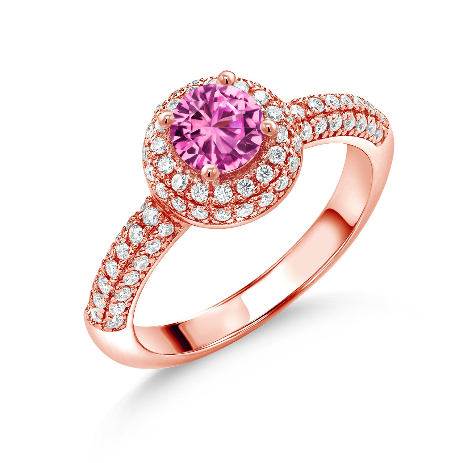 Pink Created Sapphire - September_6_Ring in 925 Rose Gold Plated Silver