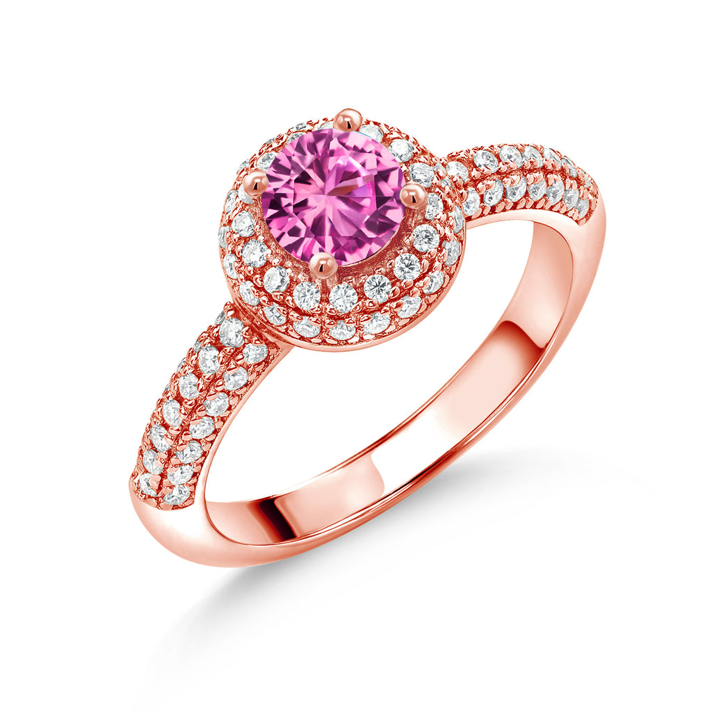 Pink Created Sapphire - September_6_Ring in 925 Rose Gold Plated Silver