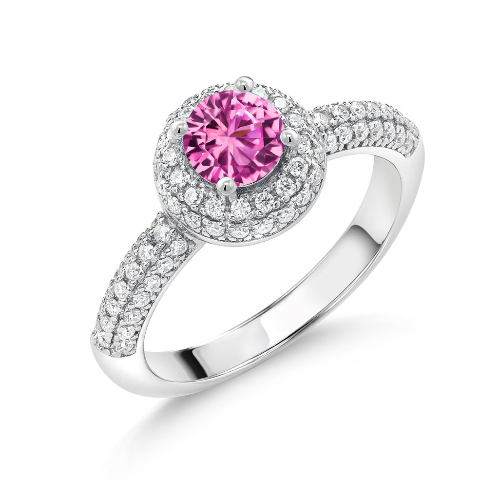 Pink Created Sapphire - September_6_Ring in 925 Sterling Silver