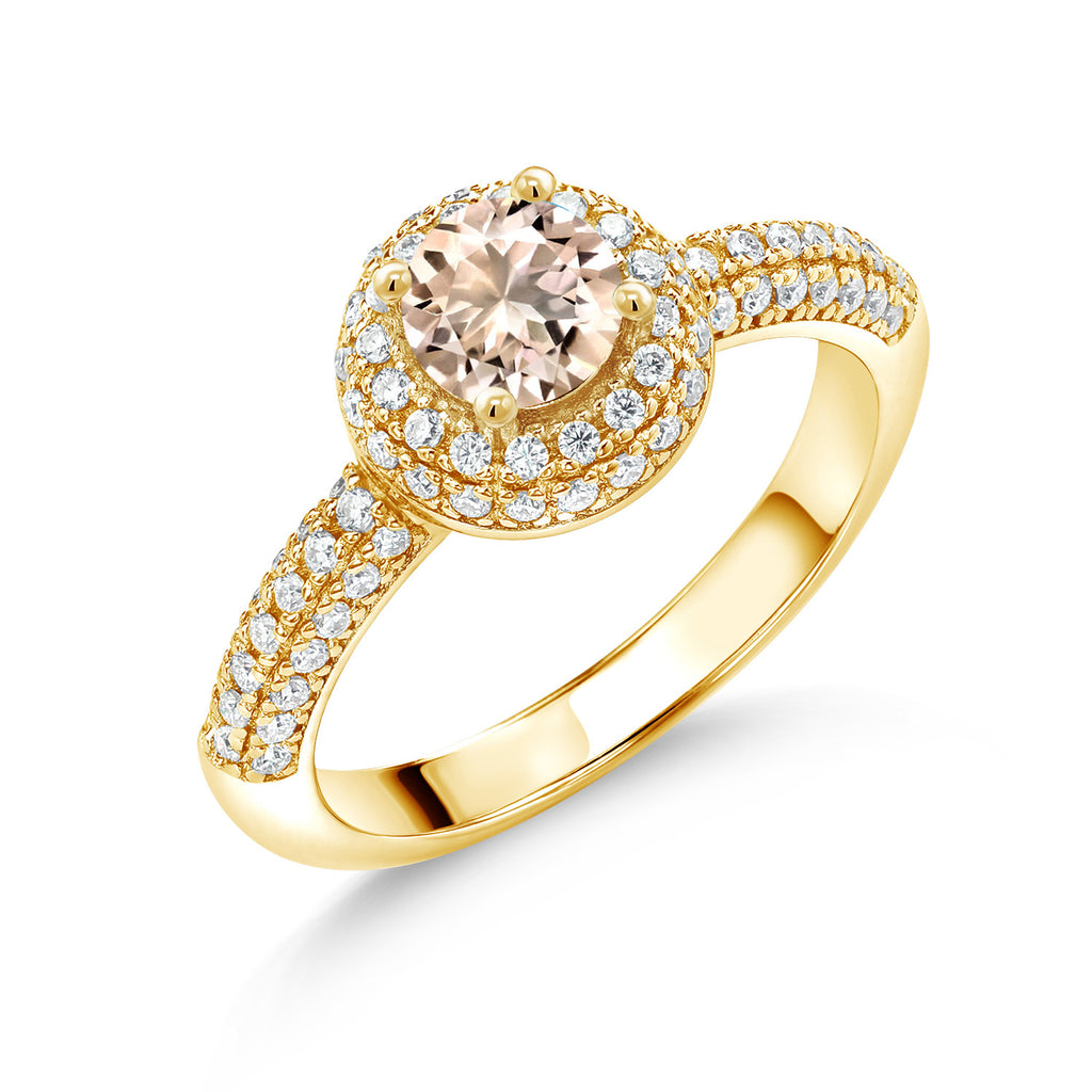 Morganite - October_7_Ring in 925 Yellow Gold Plated Silver