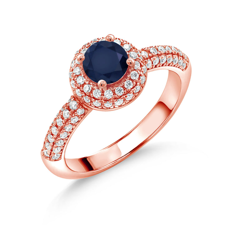 Blue Sapphire - September_5_Ring in 925 Rose Gold Plated Silver