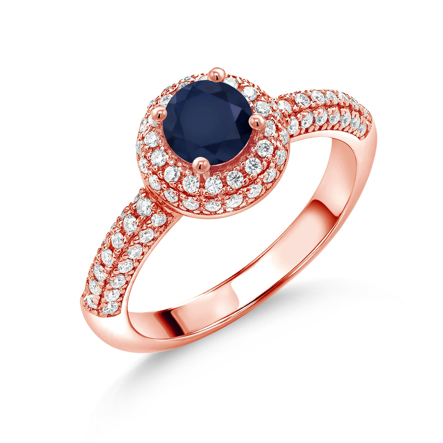 Blue Sapphire - September_9_Ring in 925 Rose Gold Plated Silver