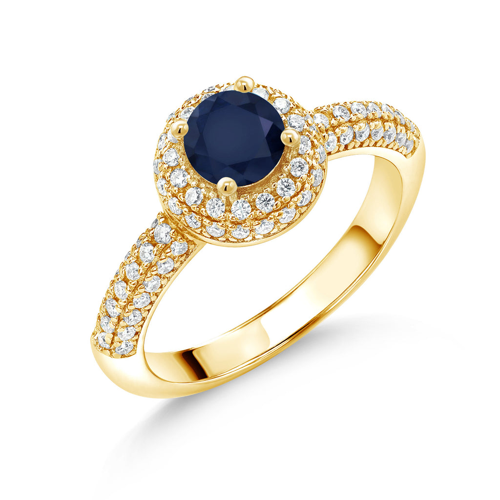 Blue Sapphire - September_7_Ring in 925 Yellow Gold Plated Silver
