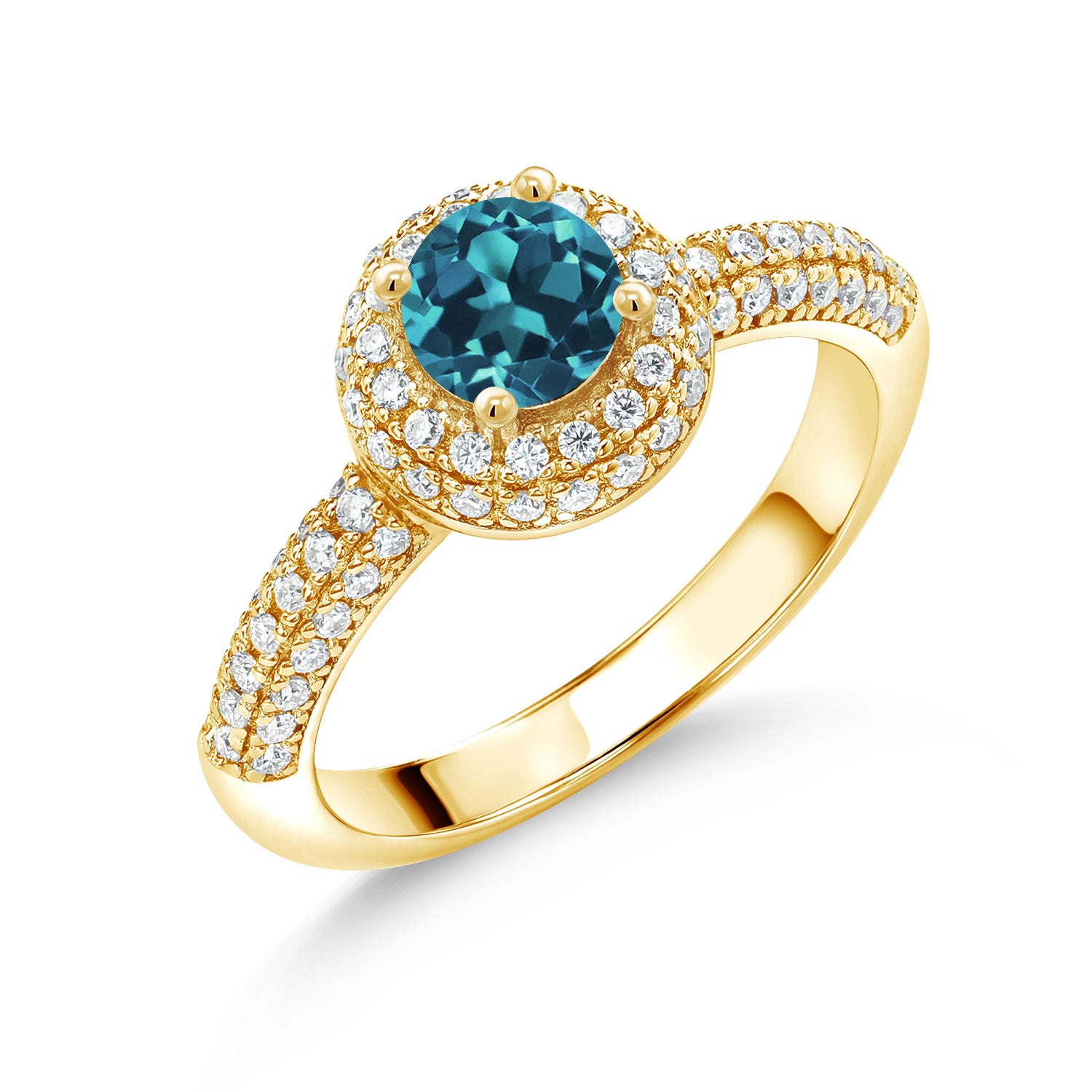 London Blue Topaz - November_8_Ring in 925 Yellow Gold Plated Silver