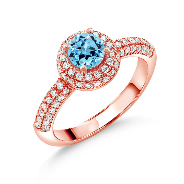 Swiss Blue Topaz - November_6_Ring in 925 Rose Gold Plated Silver