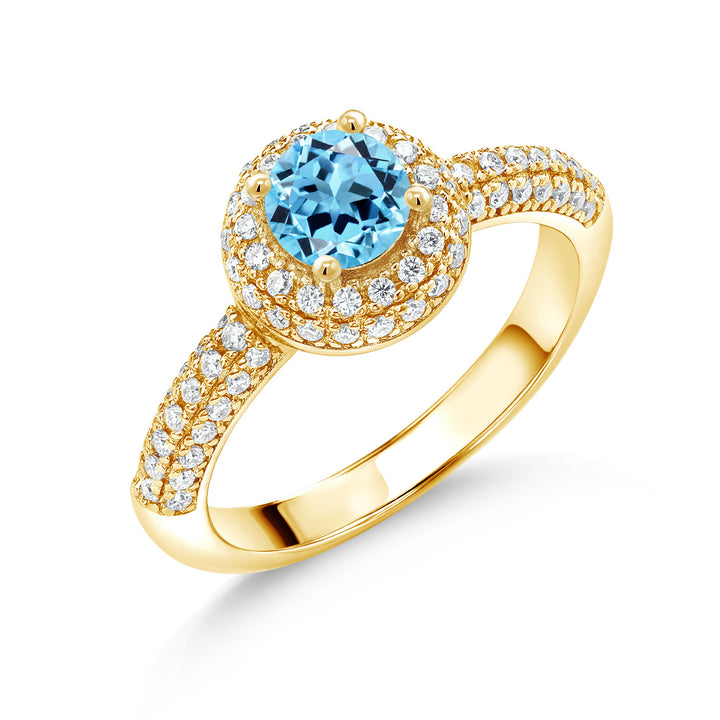 Swiss Blue Topaz - November_5_Ring in 925 Yellow Gold Plated Silver