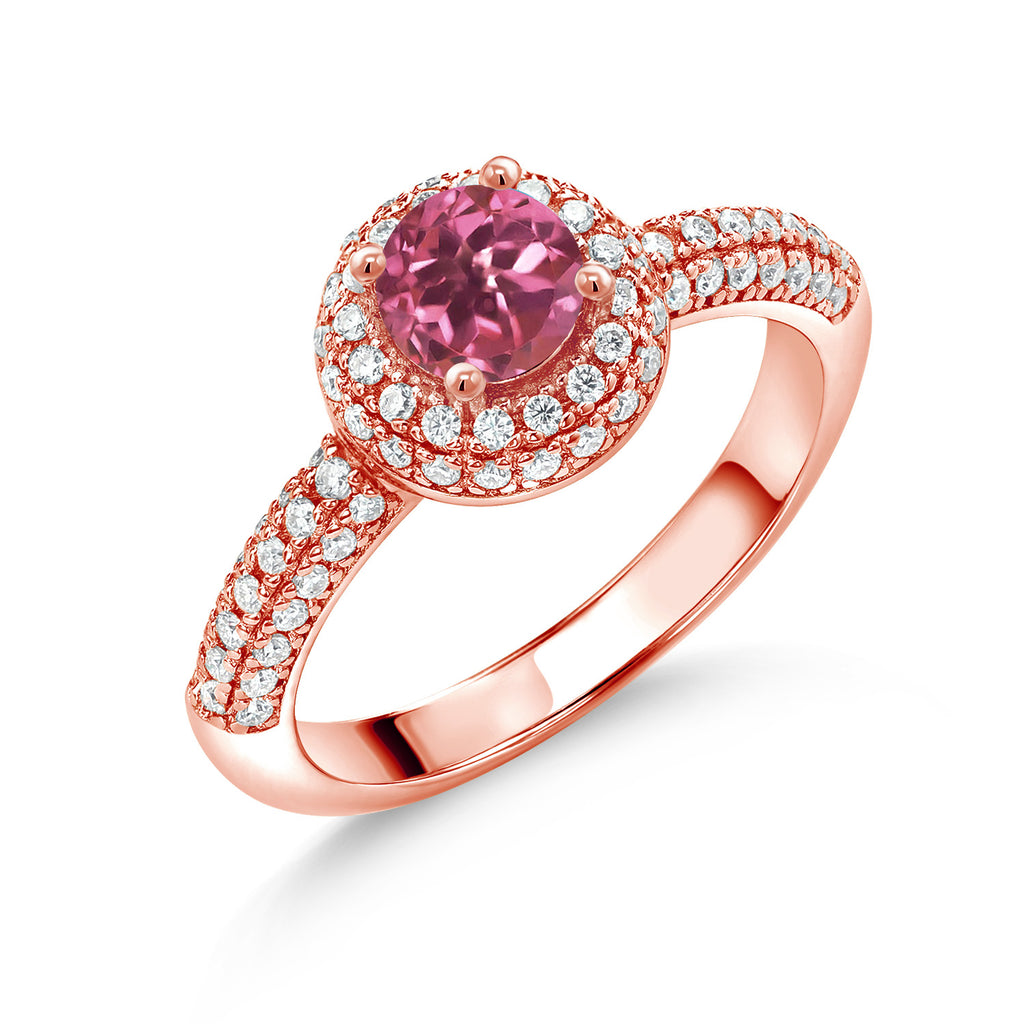 Pink Tourmaline - October_8_Ring in 925 Rose Gold Plated Silver