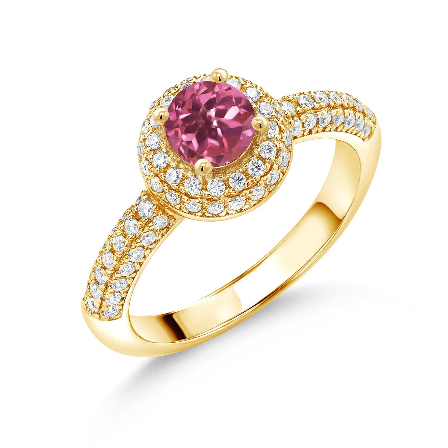 Pink Tourmaline - October_8_Ring in 925 Yellow Gold Plated Silver