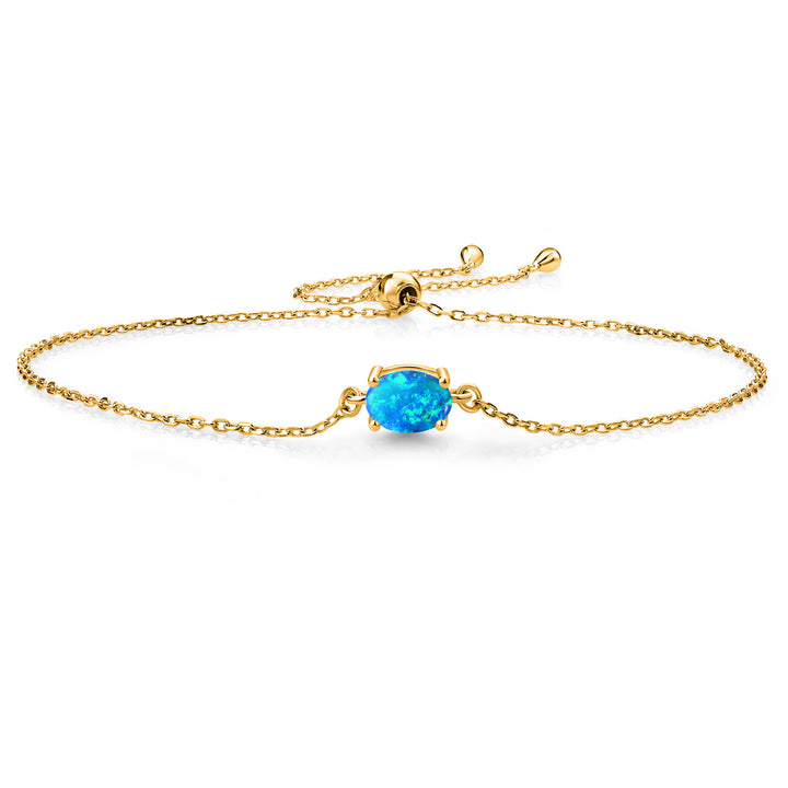 Blue Opal - October_925 Yellow Gold Plated Silver_Bracelet in 925 Yellow Gold Plated Silver