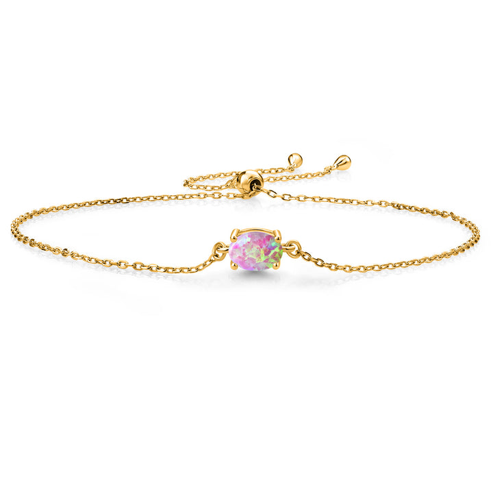 Pink Opal - October_925 Yellow Gold Plated Silver_Bracelet in 925 Yellow Gold Plated Silver