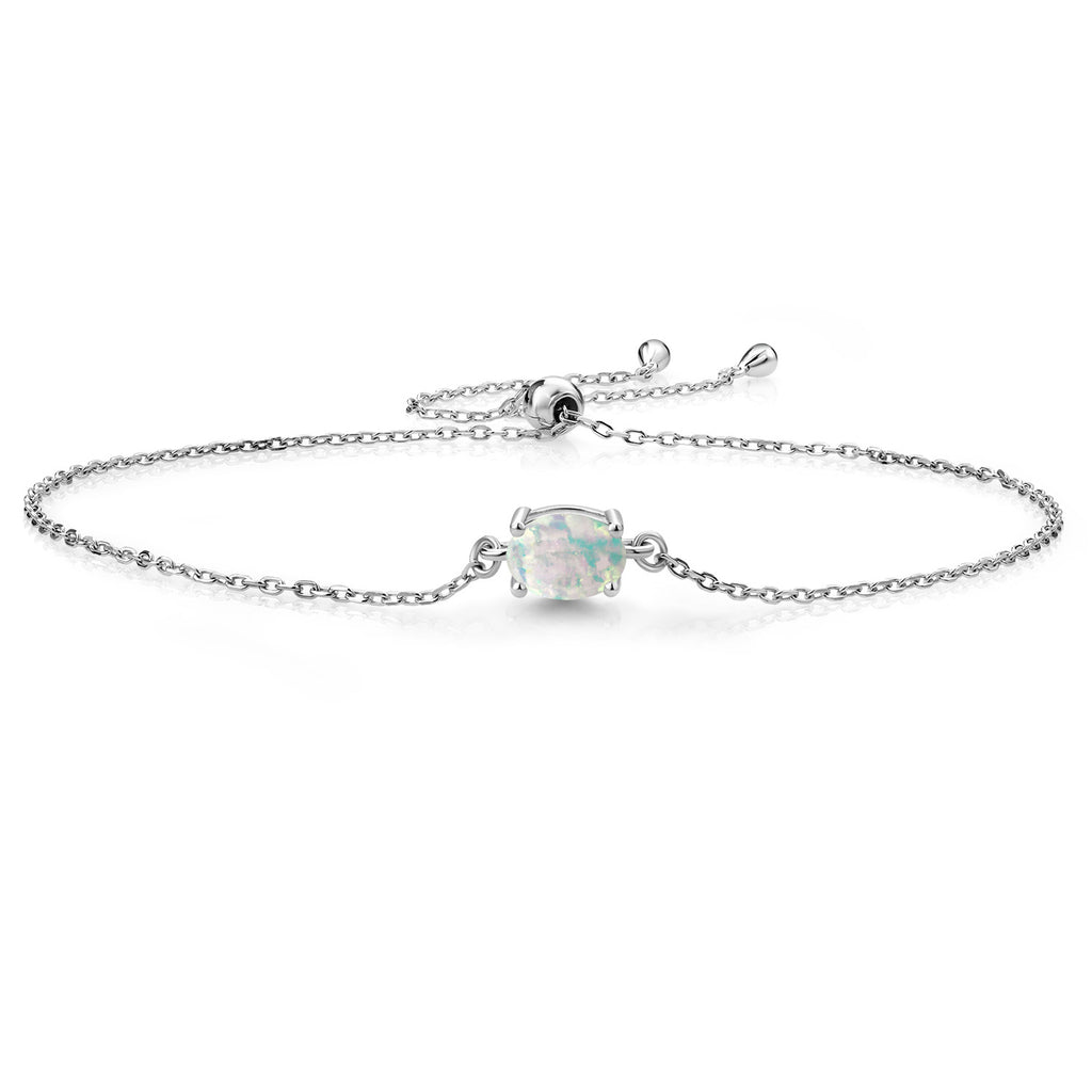 White Opal-Cabochon - October_925 Sterling Silver_Bracelet in 925 Sterling Silver