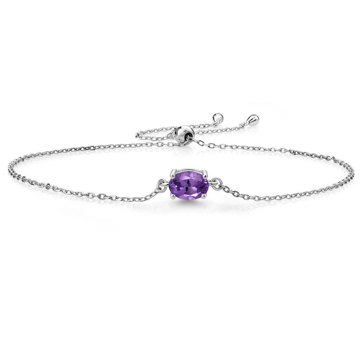 Gem Stone King 7X5MM Oval Gemstone Birthstone Solitaire Bracelet For Women | 925 Sterling Silver | Adjustable Bolo Bracelet For Women | Fine Jewelry Gifts for Her Mom Wife
