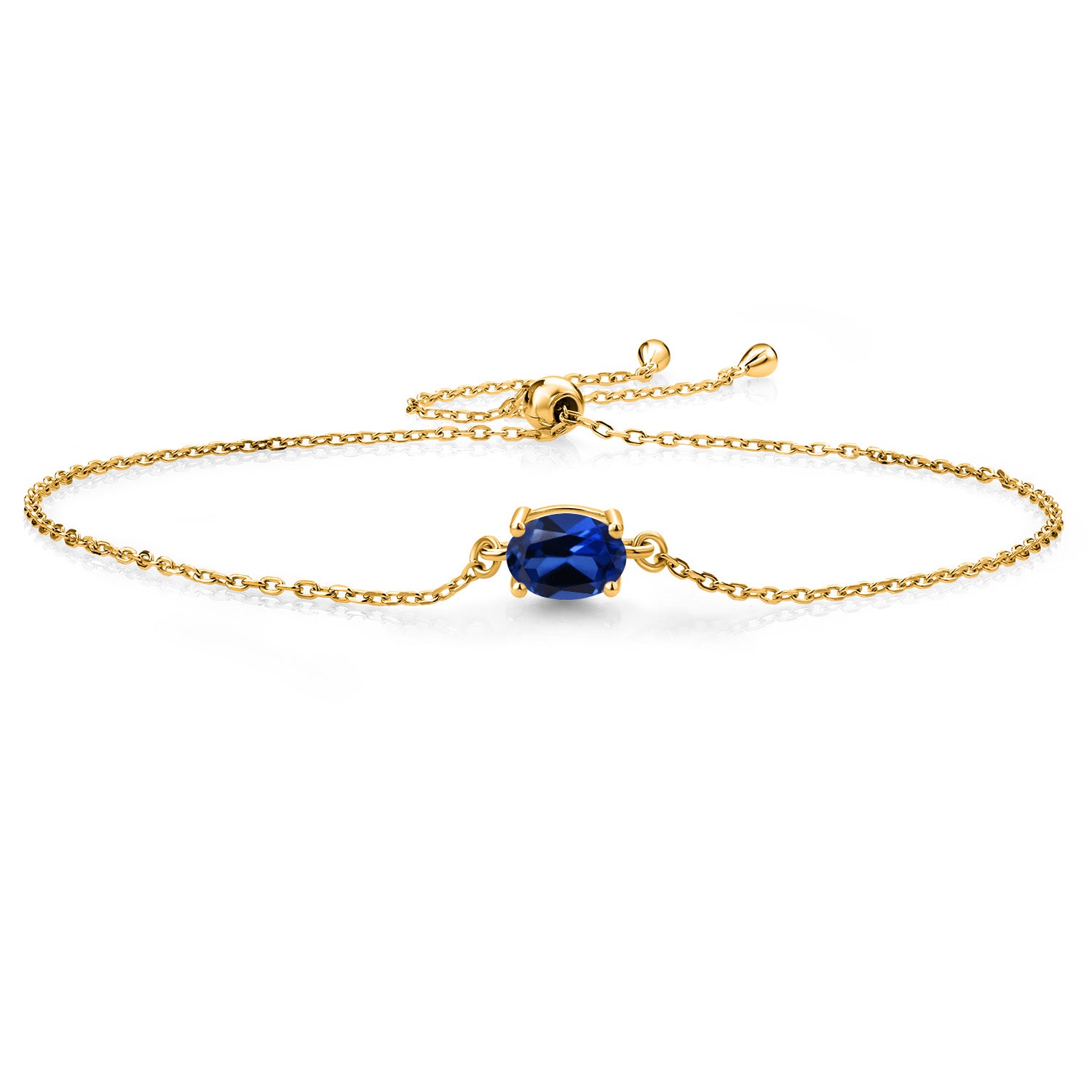 Blue Created Sapphire - September_925 Yellow Gold Plated Silver