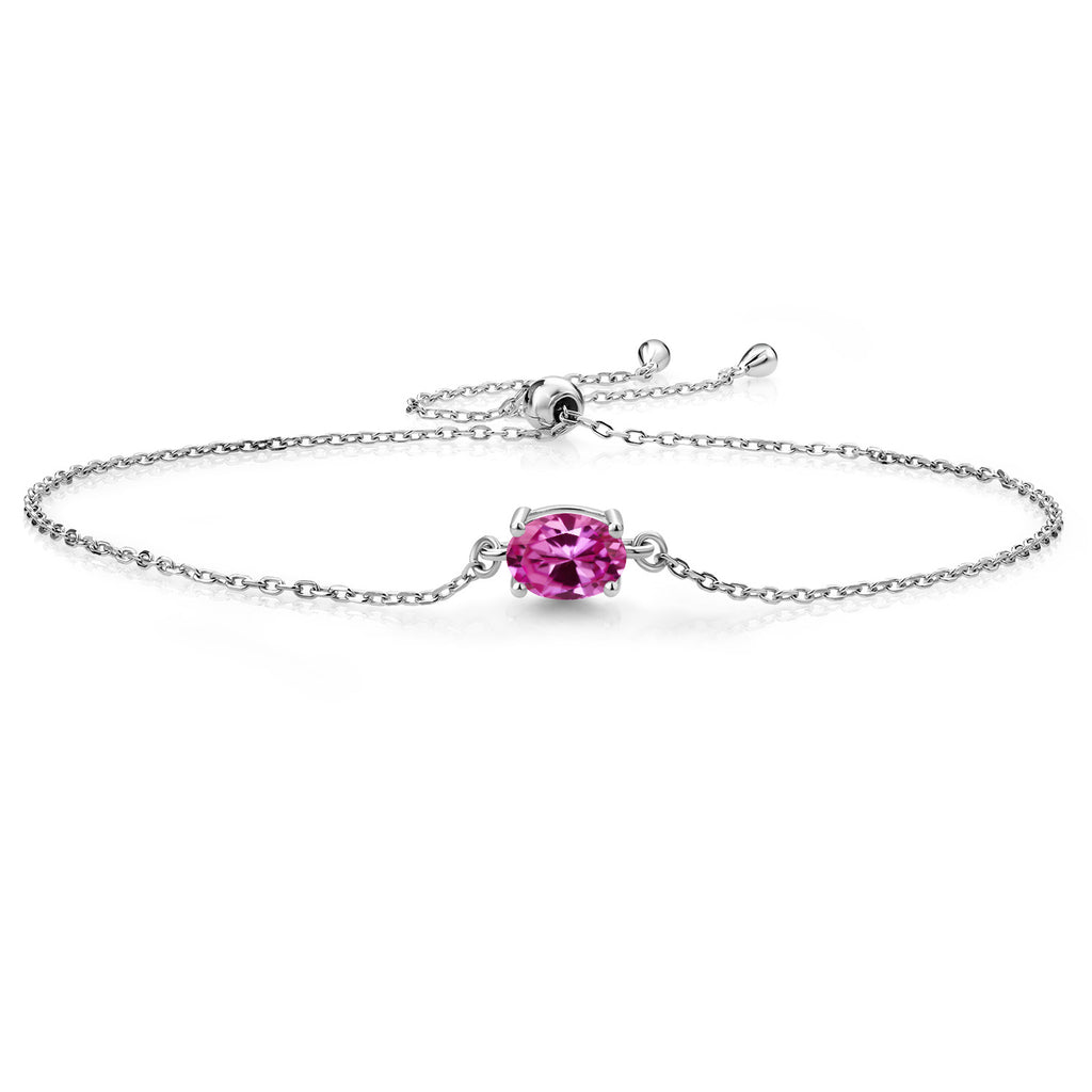Pink Created Sapphire - September_925 Sterling Silver_Bracelet in 925 Sterling Silver