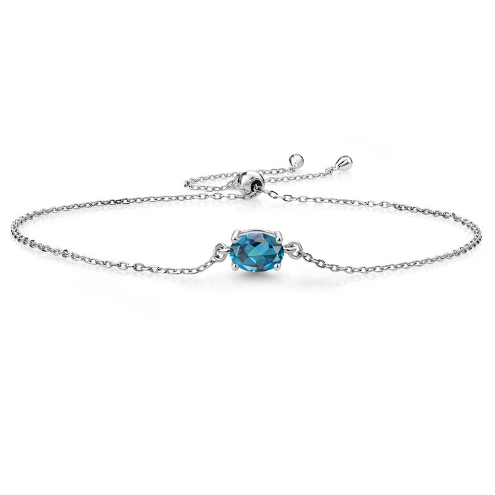 Gem Stone King 7X5MM Oval Gemstone Birthstone Solitaire Bracelet For Women | 925 Sterling Silver | Adjustable Bolo Bracelet For Women | Fine Jewelry Gift for Her Mom Wife