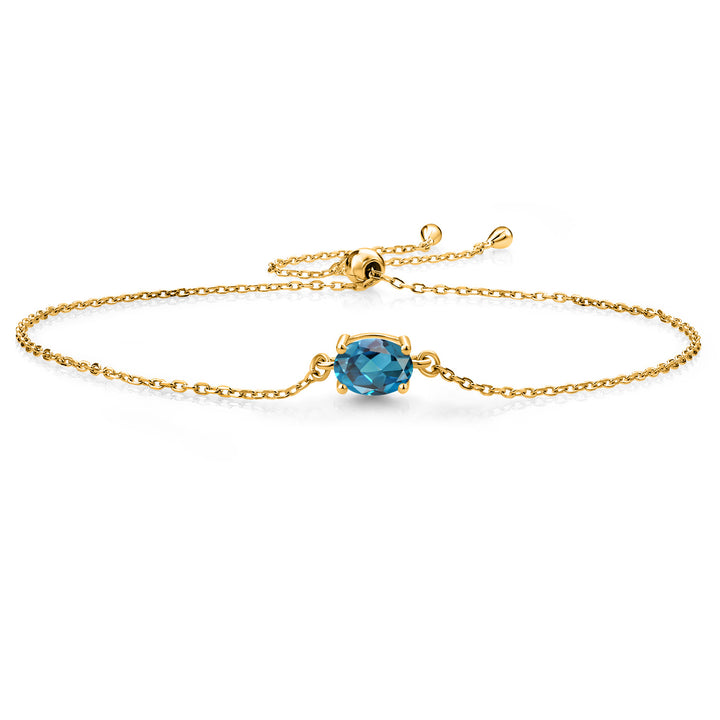 Gem Stone King 7X5MM Oval Gemstone Birthstone Solitaire Bracelet For Women | 925 Sterling Silver | Adjustable Bolo Bracelet For Women | Fine Jewelry Gifts for Her Mom Wife
