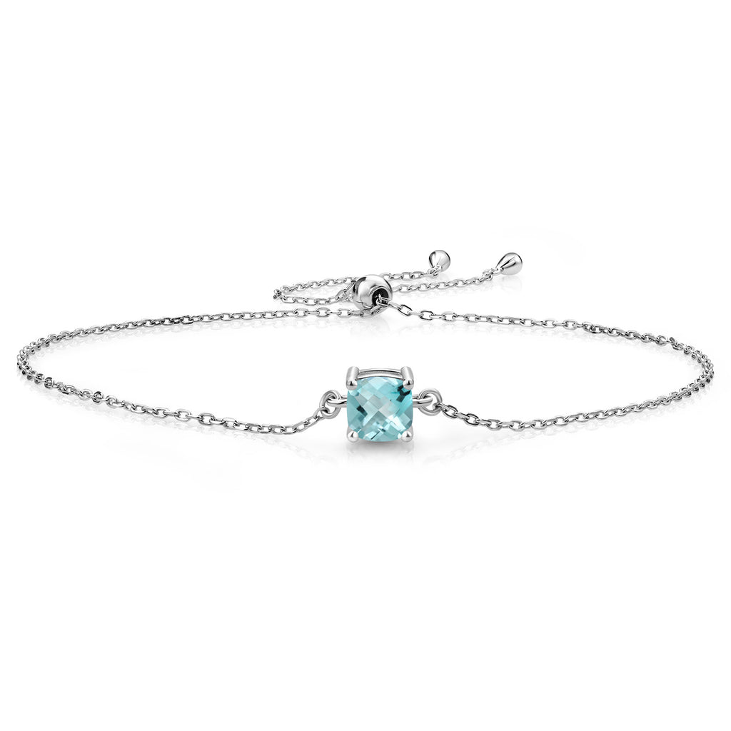 Sky Blue Topaz-Checkerboard - November_Bracelet in 925 Sterling Silver