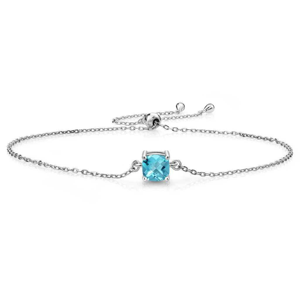 Swiss Blue Topaz-Checkerboard - November_Bracelet in 925 Sterling Silver