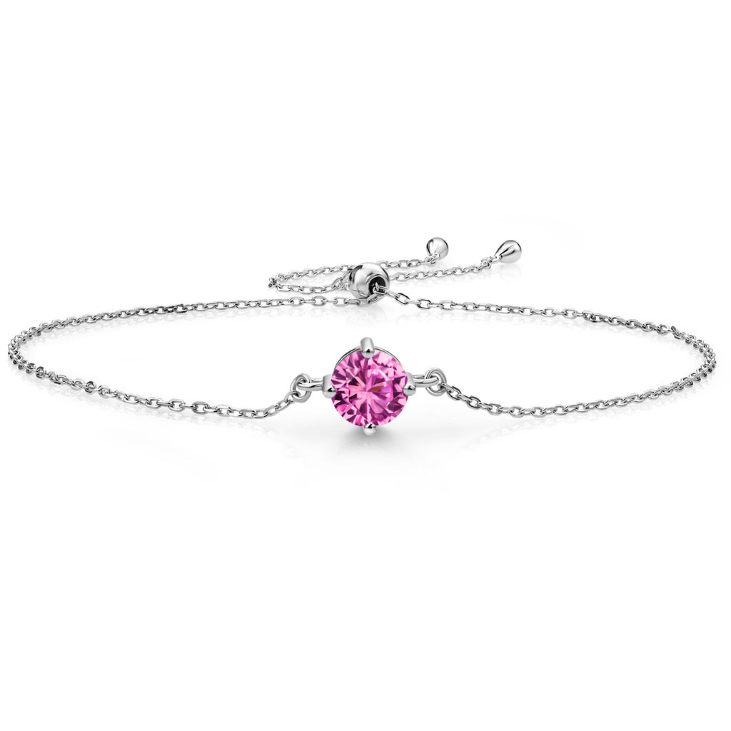 Pink Created Sapphire - September_Bracelet in 925 Sterling Silver
