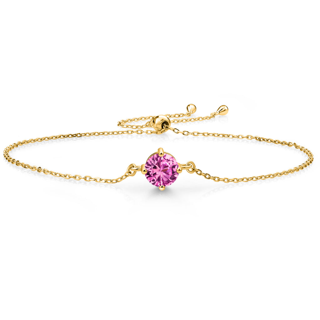 Pink Created Sapphire - September_Bracelet in 925 Yellow Gold Plated Silver