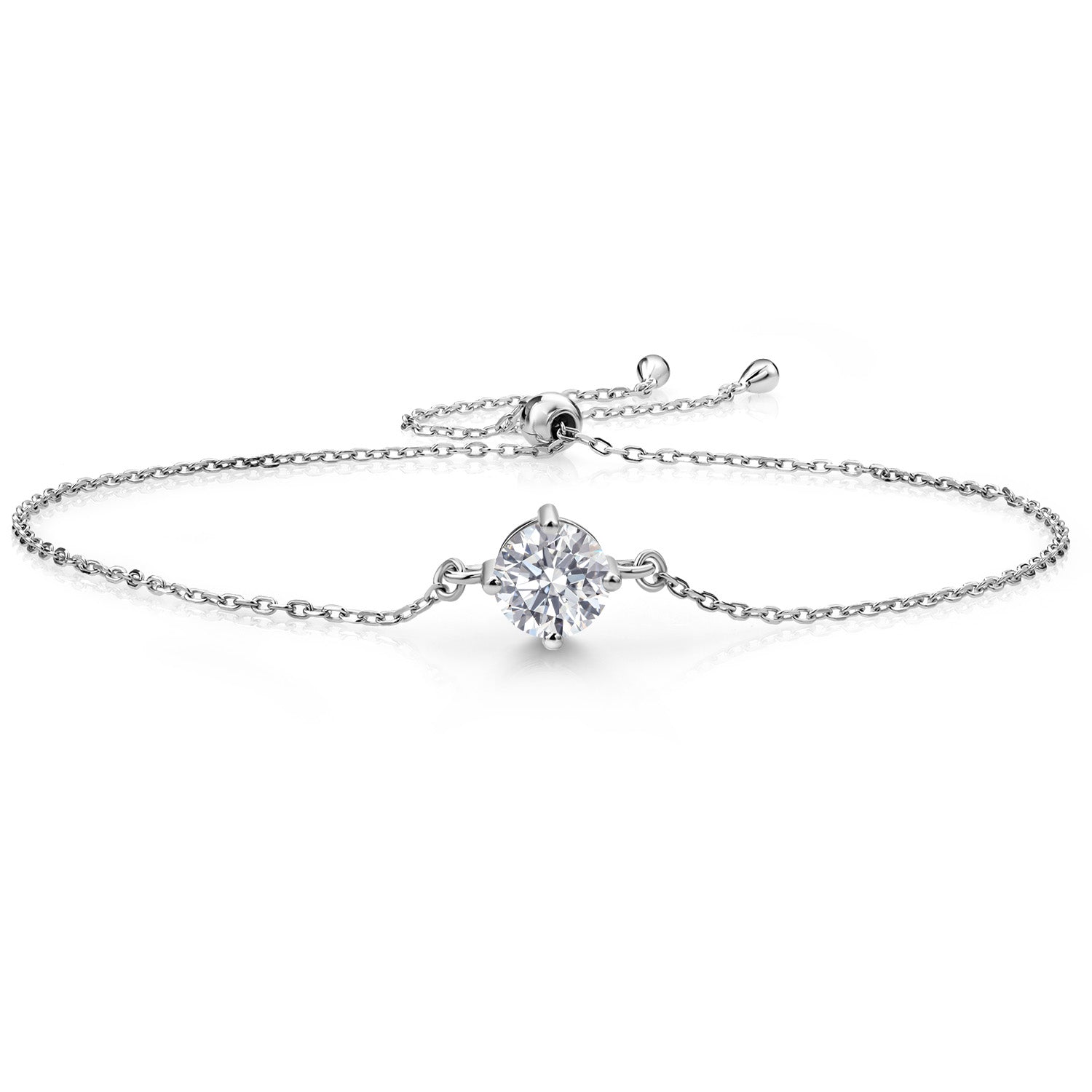 925 Sterling Silver E - F Lab Grown Diamond Bracelet For Women | 0.74 Cttw | Gemstone April Birthstone | Round 6MM | Fully Adjustable 9 Inch