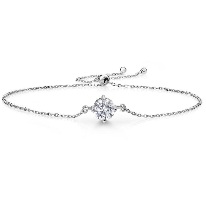 925 Sterling Silver E - F Lab Grown Diamond Bracelet For Women | 0.74 Cttw | Gemstone April Birthstone | Round 6MM | Fully Adjustable 9 Inch