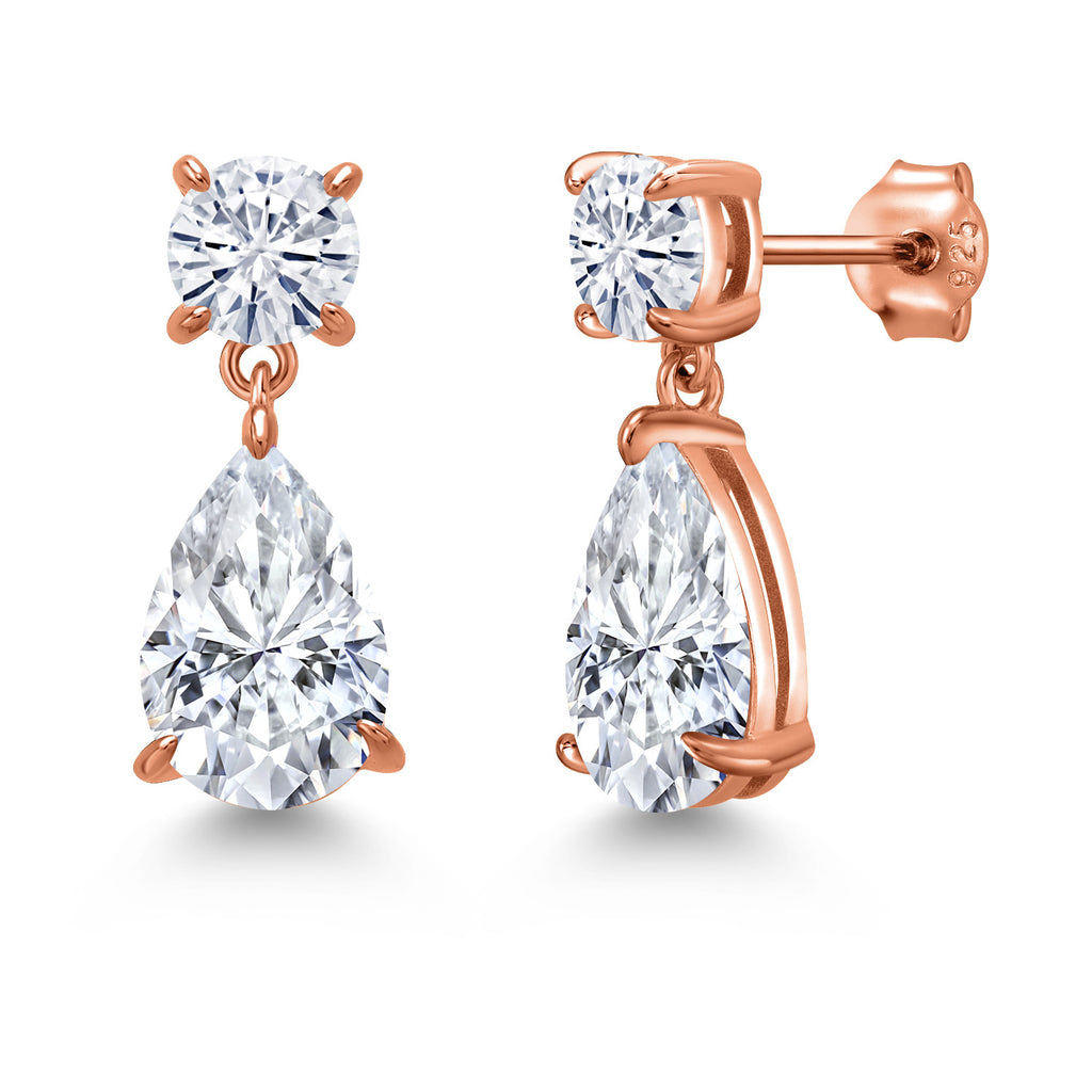 White Moissanite - April_Earrings in 925 Rose Gold Plated Silver