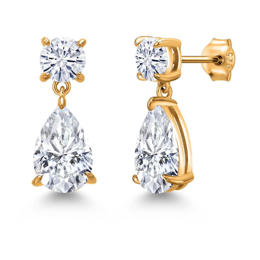 White Moissanite - April_Earrings in 925 Yellow Gold Plated Silver