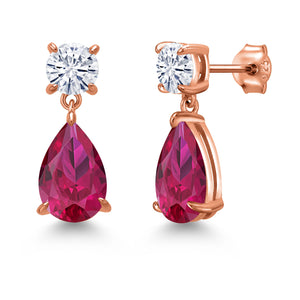 Created Ruby - July_Earrings in 925 Rose Gold Plated Silver