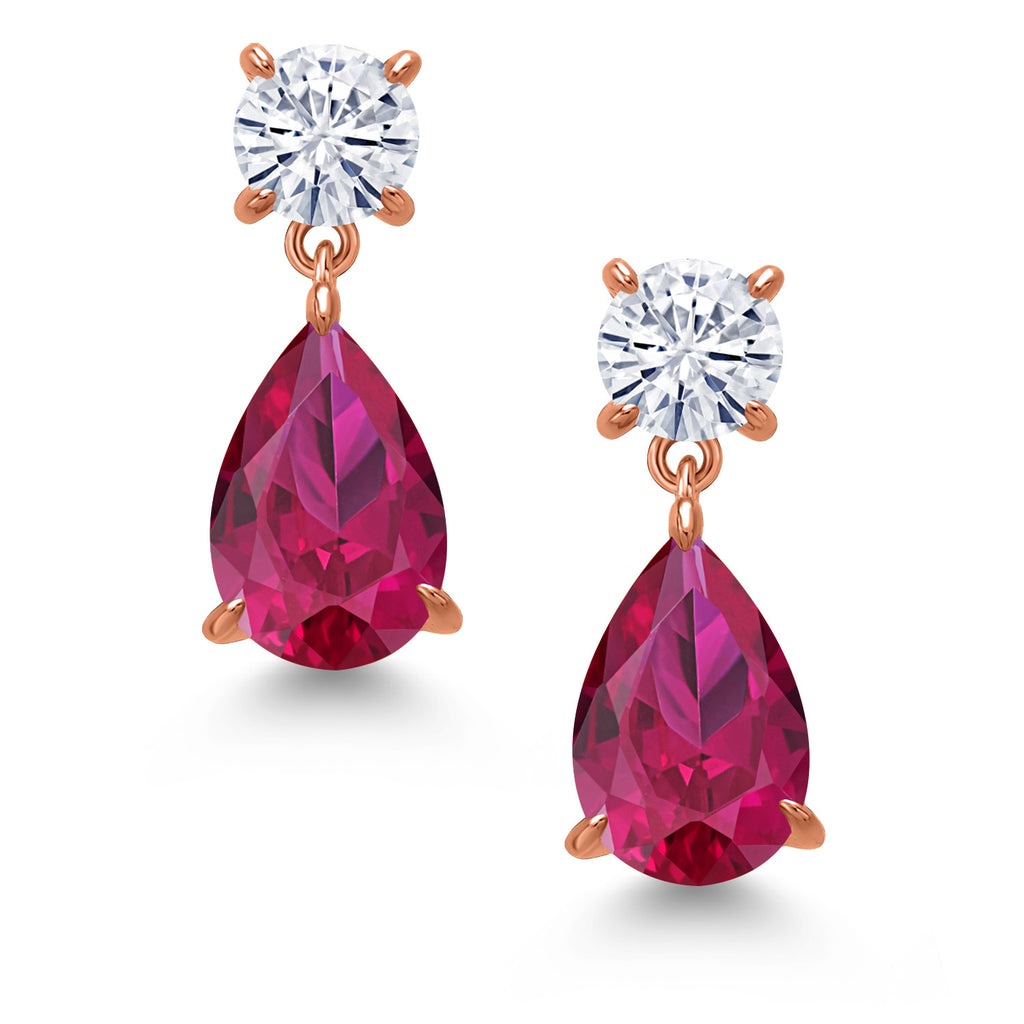 Created Ruby - July_Earrings in 925 Rose Gold Plated Silver