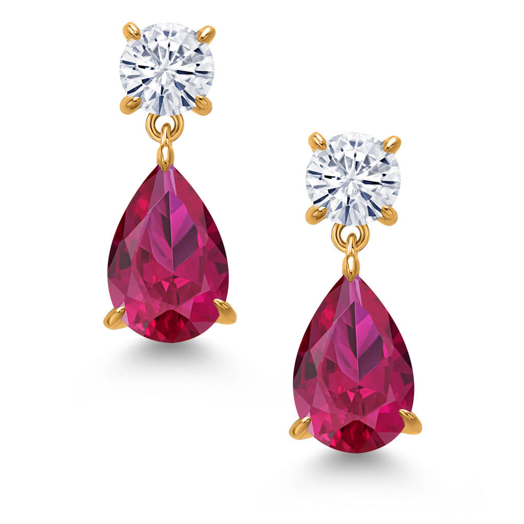 Created Ruby - July_Earrings in 925 Yellow Gold Plated Silver