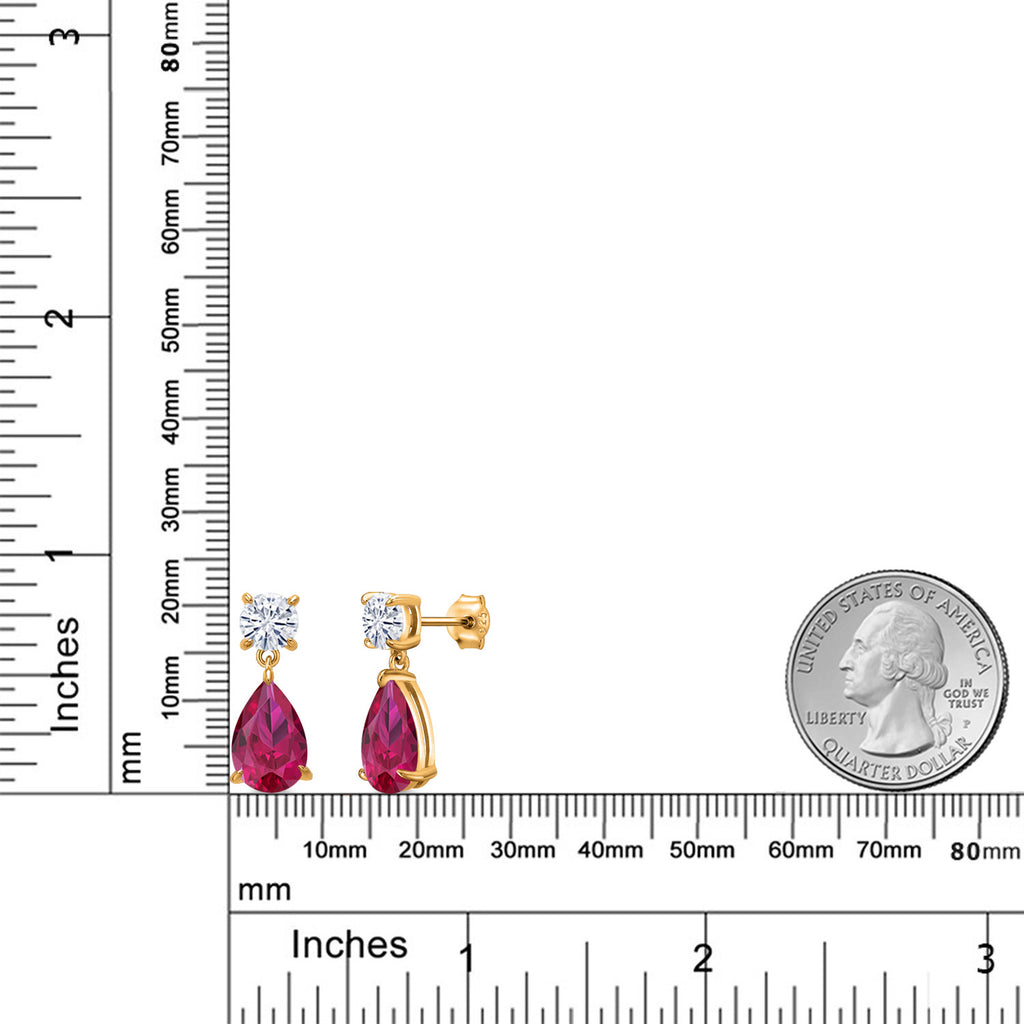 Created Ruby - July_Earrings in 925 Yellow Gold Plated Silver