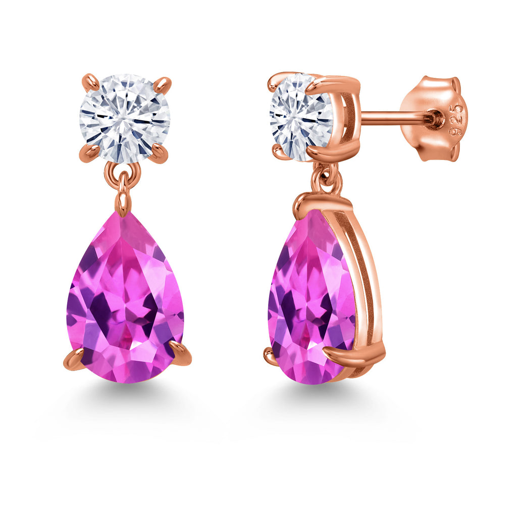 Pink Created Sapphire - September_Earrings in 925 Rose Gold Plated Silver