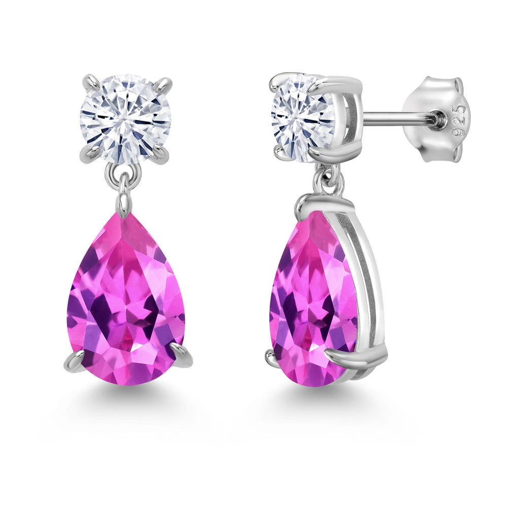 Pink Created Sapphire - September_Earrings in 925 Sterling Silver