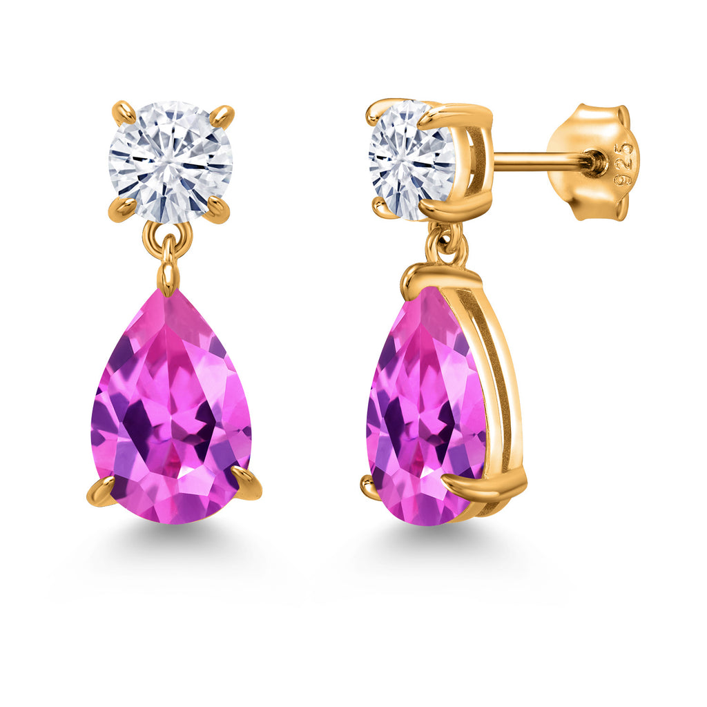 Pink Created Sapphire - September_Earrings in 925 Yellow Gold Plated Silver