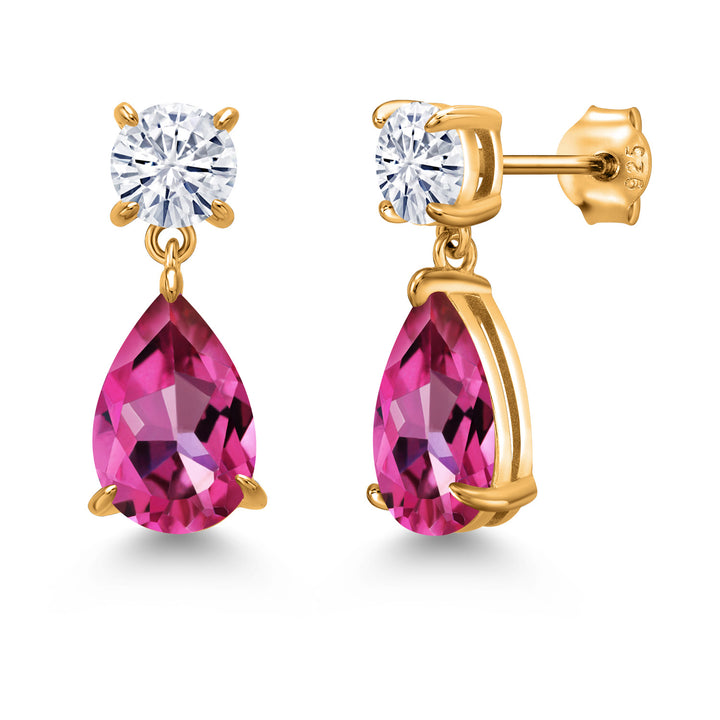 Pure Pink Mystic Topaz_Earrings in 925 Yellow Gold Plated Silver