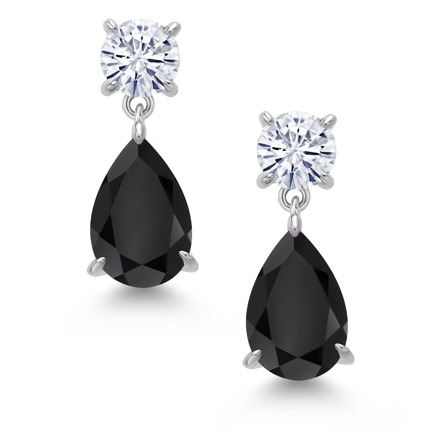 7.14 Cttw Black Onyx and White Moissanite Teardrop Dangle Drop Earrings For Women In 925 Sterling Silver | Gemstone Birthstone | Pear Shape 12x8MM | Round 6MM