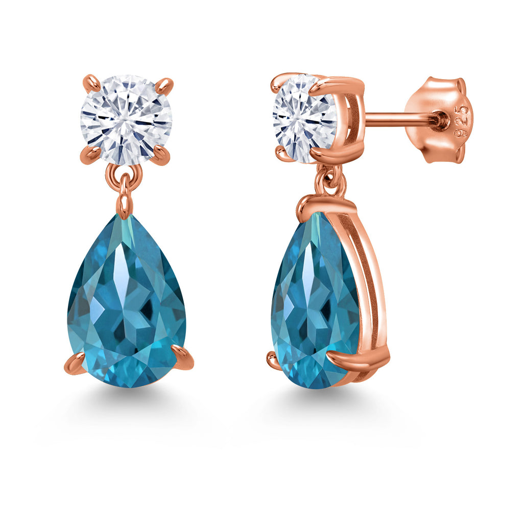 London Blue Topaz - November_Earrings in 925 Rose Gold Plated Silver
