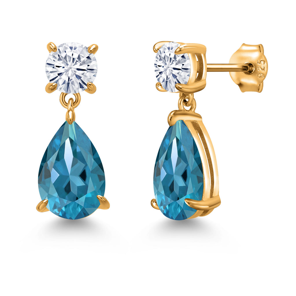 London Blue Topaz - November_Earrings in 925 Yellow Gold Plated Silver