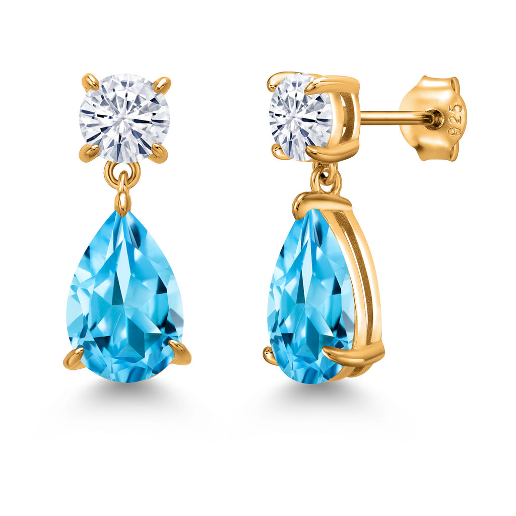 Swiss Blue Topaz - November_Earrings in 925 Yellow Gold Plated Silver