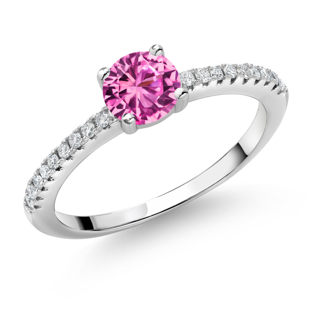Pink Created Sapphire - September_6_Ring in 925 Sterling Silver