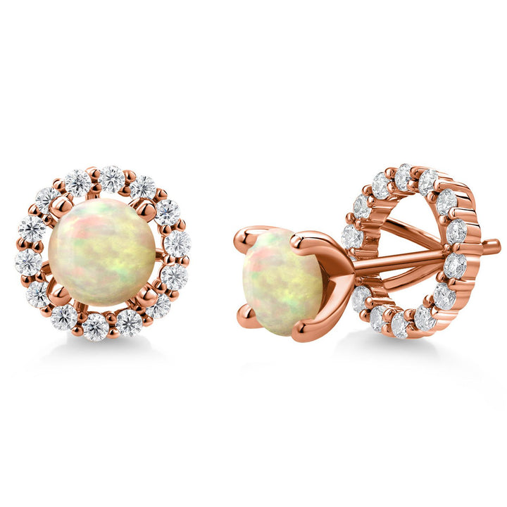Gem Stone King 18K Rose Gold Plated Silver 6MM Round Gemstone Birthstone and White Moissanite Removable Jacket Stud Halo Earrings For Women