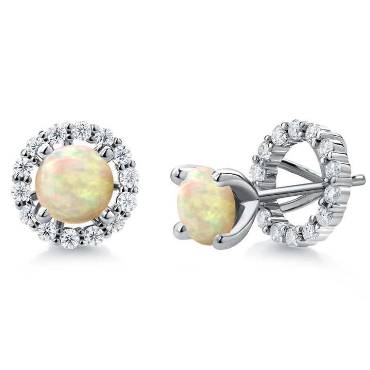 Gem Stone King 925 Sterling Silver 6MM Round Gemstone Birthstone and White Moissanite Removable Jacket Stud Halo Earrings For Women