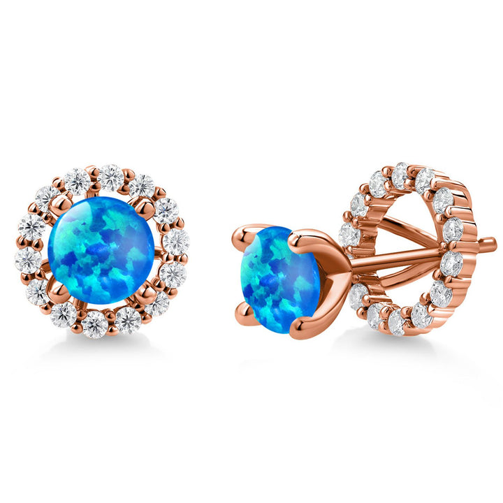 Gem Stone King 18K Rose Gold Plated Silver 6MM Round Gemstone Birthstone and White Moissanite Removable Jacket Stud Halo Earrings For Women