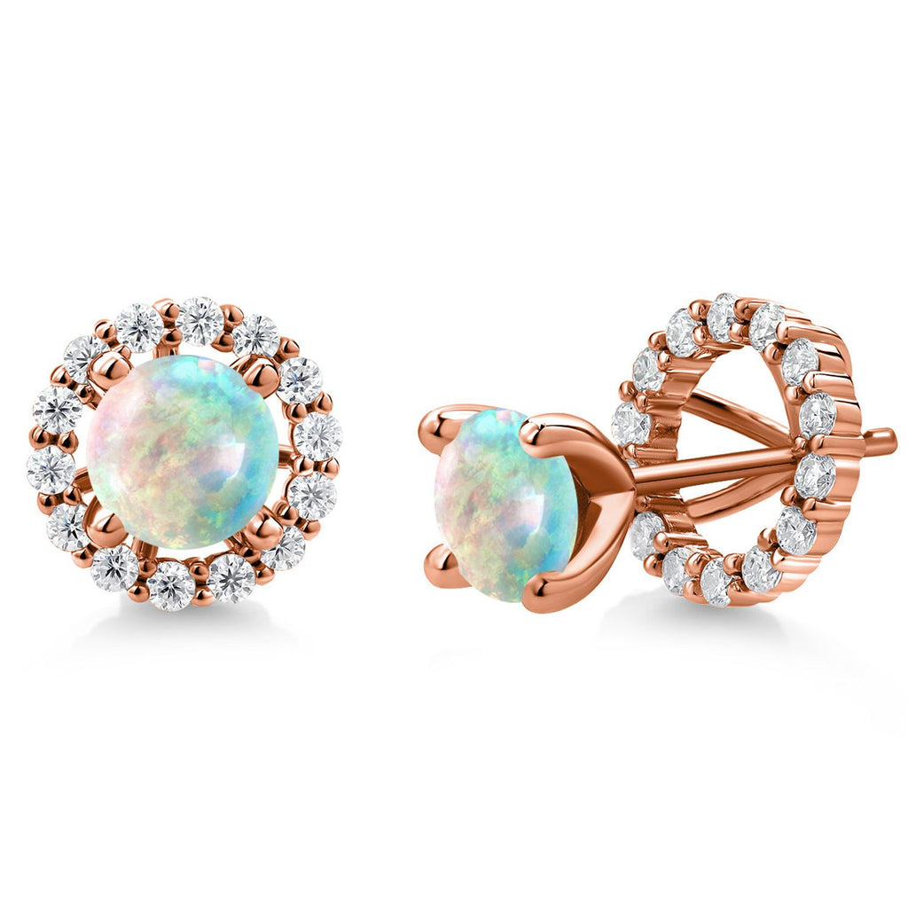 White Opal - October_Earrings in 925 Rose Gold Plated Silver