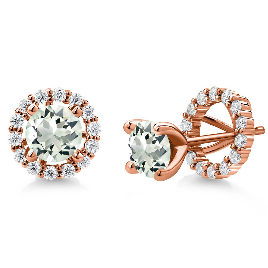 Gem Stone King 18K Rose Gold Plated Silver 6MM Round Gemstone Birthstone and White Moissanite Removable Jacket Stud Halo Earrings For Women