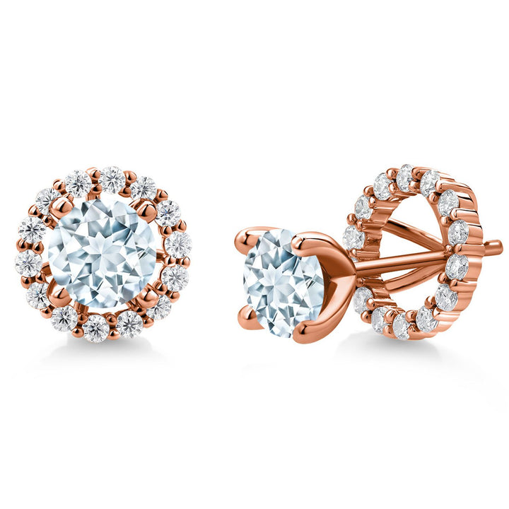 Gem Stone King 18K Rose Gold Plated Silver 6MM Round Gemstone Birthstone and White Moissanite Removable Jacket Stud Halo Earrings For Women
