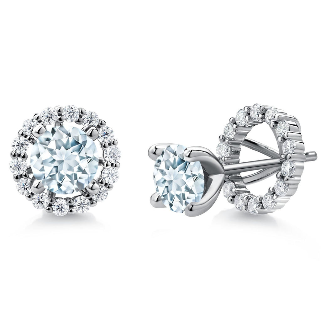 Gem Stone King 925 Sterling Silver 6MM Round Gemstone Birthstone and White Moissanite Removable Jacket Stud Halo Earrings For Women
