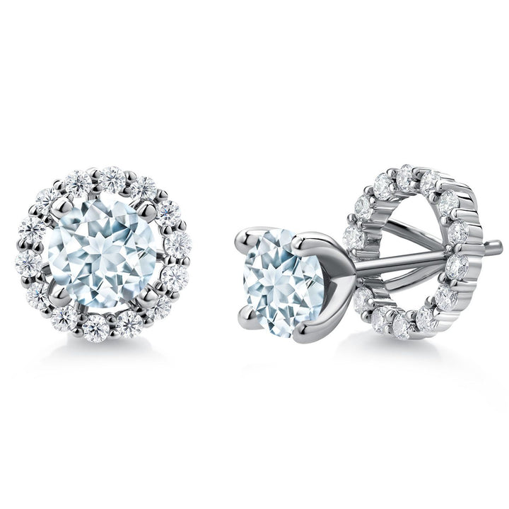 Gem Stone King 925 Sterling Silver 6MM Round Gemstone Birthstone and White Moissanite Removable Jacket Stud Halo Earrings For Women
